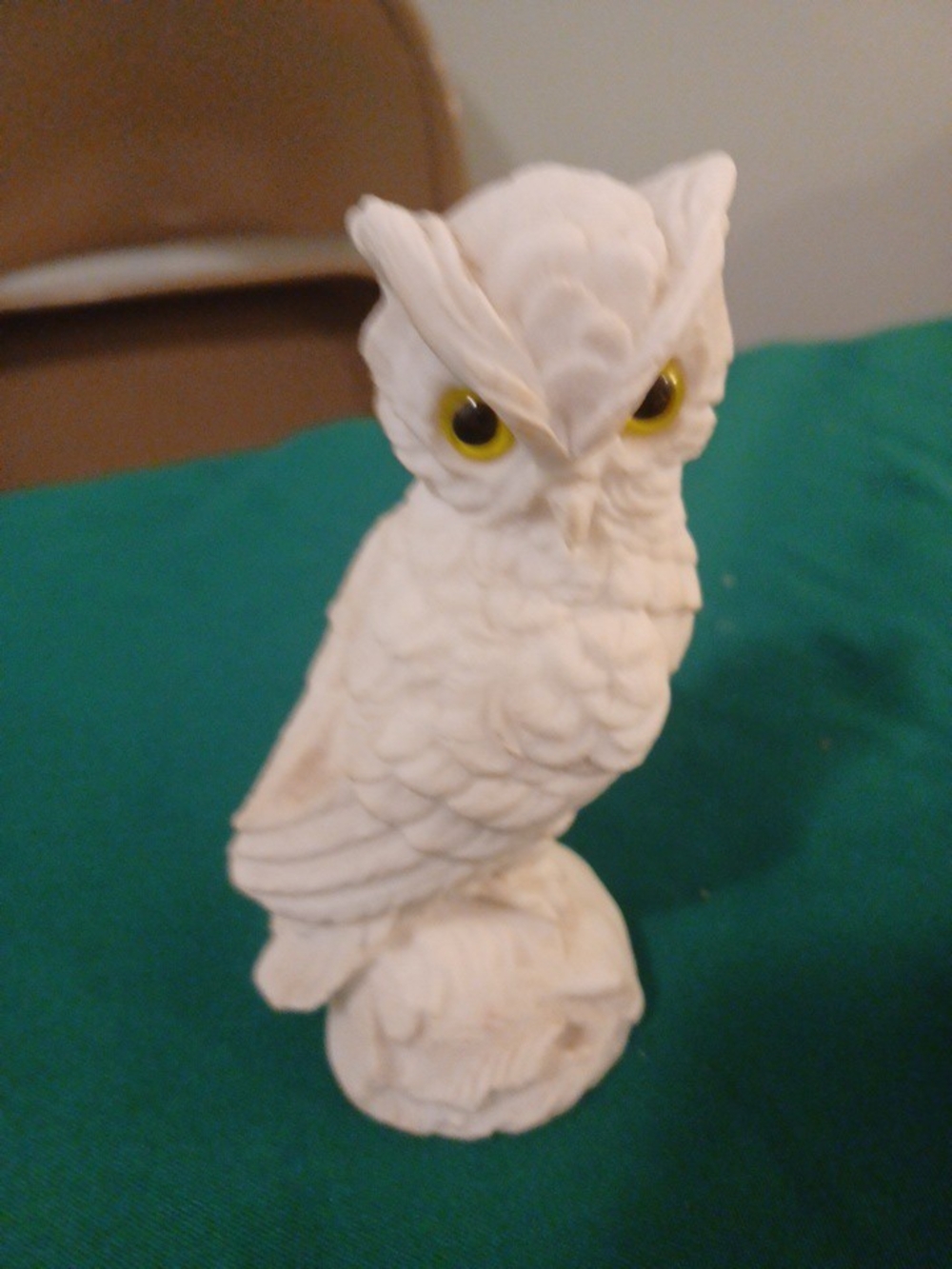 White Owl Figurine Decorative Statue with Yellow Eyes